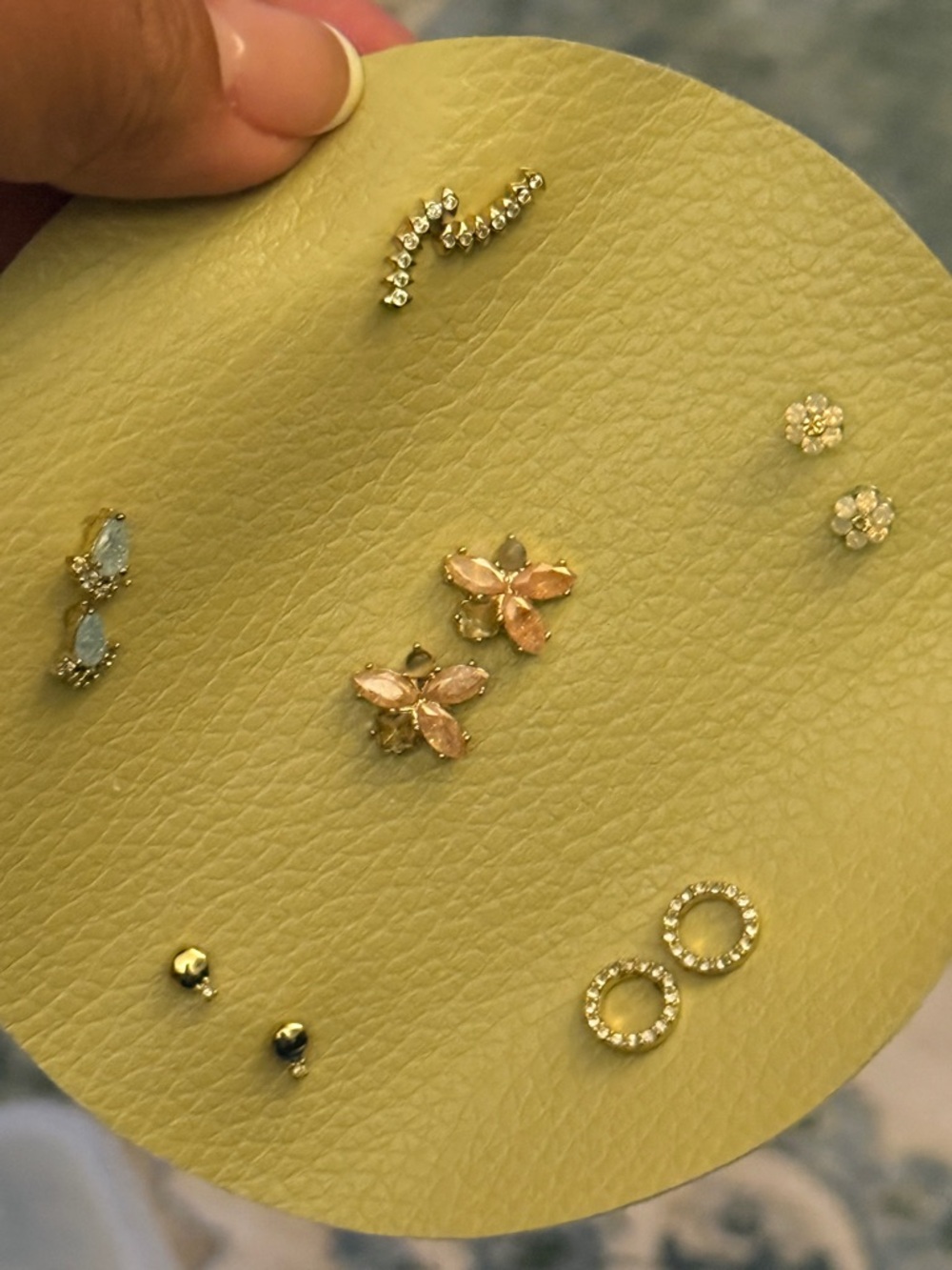 Anthropologie Gold and Pink Crystal Flower Stud Earrings Set - Women Jewelry